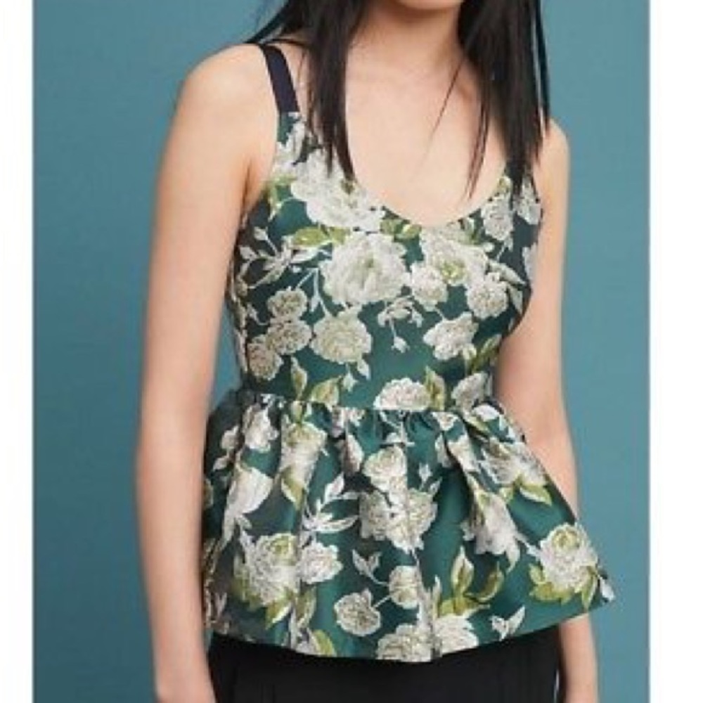 Anthropologie brocade corset-style peplum top